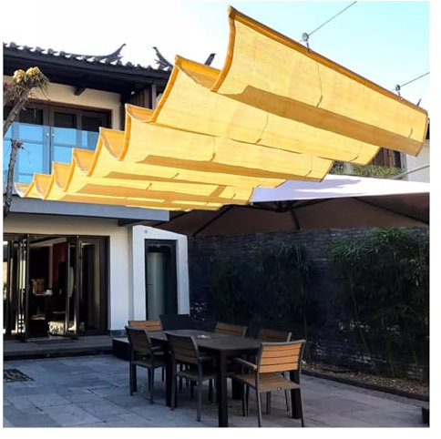 XPLKQXE Einziehbare Pergola-Schattenabdeckung, Hängen Sie U-Form-Wellen-Schatten-Überdachung Unten, Ausziehbares Sonnensegel Terrassenpavillon (Farbe : Beige, Größe : 1.1x5m)