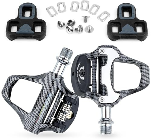 Road Bike Pedals - Lightweight, Aerodynamic with Look/SPD-SL Cleats, Chromoly+ Axles & Steel Bearings, Ideal for Road Cycling-Carbon Fiber Pattern (Look)