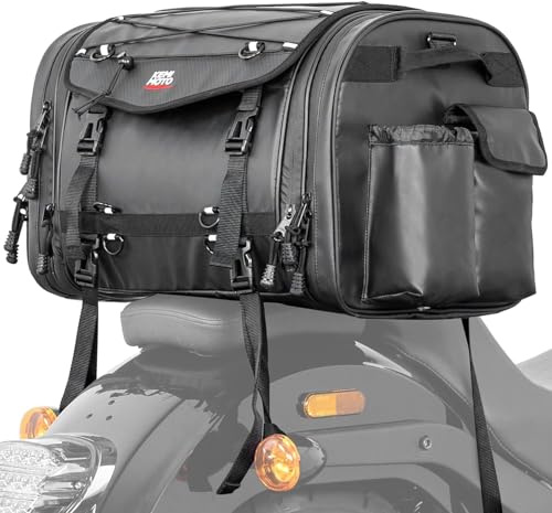KEMIMOTO Trasera Alforjas Motocicleta Impermeable de 45 a 65L, Sillín Expandible y Bolsas Portaequipajes con Funda para Lluvia, Gran Capacidad Compatible con Universales Moto