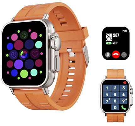 Reloj Inteligente Hombre Mujer, 2.2, Recibir y Contestar Llamadas, Llamada Bluetooth, con podómetro/Sueño, Naranja, compatibles con Android e iOS