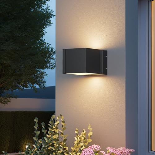 K-Bright 18W wandleuchte außen Licht nach oben und nach unten Schwarz | außenleuchte wand 3000K warmes Licht, Aluminium-außenlampe Wasserdicht IP54 für Korridor, Außenbalkon, Garage, Garten