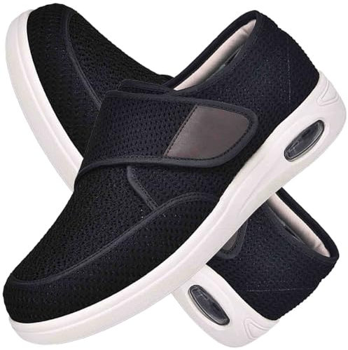 Scarpe Uomo Pianta Larga Scarpe Ortopediche Uomo con Strappo Scarpe da Ginnastica Traspiranti con Cuscino d'Aria Scarpe da Passeggio da Uomo estive alla Moda(Black,43.5 EU)