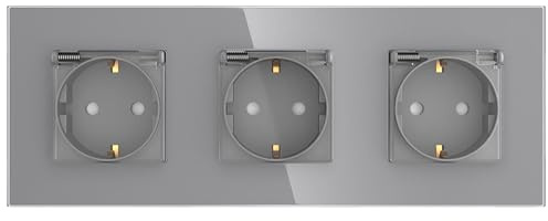 PULSAR Unterputz-Steckdose mit Deckel 3-Fach Grau Glas, Klappdeckel | Steckdose mit Deckel Unterputz Grau 3-Fach Glas, Wandsteckdose 230 V / 16 A für Feuchträume, Steckdose mit Klappe