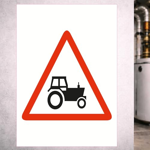 Indigos UG - Schild Traktor Achtung - 297x420 - Hinweisschild Warnschild Sicherheitsschild - Aluverbundplatte 3 mm - für Innen und Außen