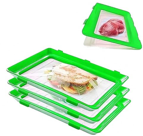 LWLWA Contenitori Sottovuoto, 3 Pezzi Vaschette Plastica, Impilabile e Rimovibile Porta Salumi da Frigorifero, per Conservare Frutta, Verdura, Bistecche