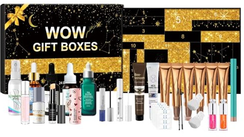 Beauty Adventskalender 2024, 24-Tage Make-up Set Adventskalender für Frauen, Kosmetik Schminke Beauty Adventskalender 2024, Lippenstift Lidschatten Kosmetik Gesichtsbehandlungsset (A)