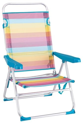 Silla de playa alta plegable Rainbow, reclinable y ligera de aluminio