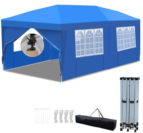 Hebitod Pavillon 3x6m imperméable Stable résistant à l'hiver Pavillon de Jardin Pliable Tente de réception avec 6 Panneaux latéraux pour Festival, événements, Pique-niques,Bleu