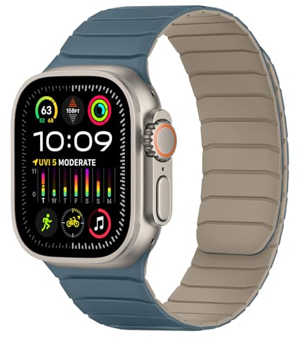 Tasikar Magnetiskt armband kompatibelt med Apple Watch 42 mm (Serie 10) 41 mm 40 mm 38 mm mjuk silikon ersättning slinga armband kompatibelt med iWatch SE Series10 9 8 7 6 5 4 3 2 1, Dune-Cloud blå