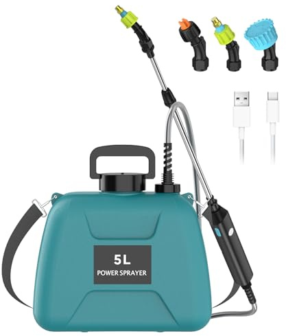 Pulverizador eléctrico 2400mAh, Pulverizador de Jardín, Pistola pulverizadora telescópica recargable, para la limpieza por pulverización de las plantas de jardín (5L - Verde)