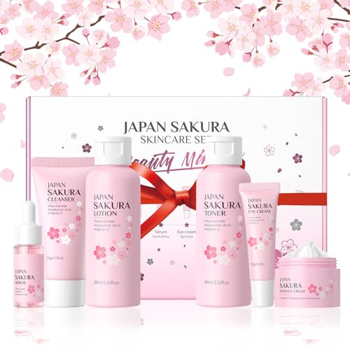 Sakura Skincare Kit, Cuidado Facial Mujer Kit Regalo, 6pcs Cuidado de la Piel Pack, para Adolescentes y Mujeres Hidratante, Suavizante, Nutritivo, Antioxidante