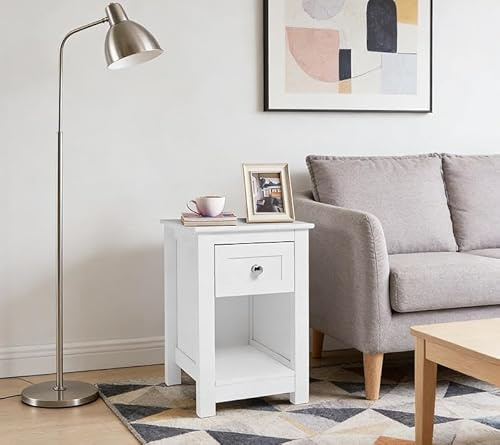 Warmiehomy Small Cabinet Slim Bedside Table with 1 Drawer 28x30x45cm,White | Narrow Bedside Cabinet with Drawer Open Compartment Small Wood Bed Side Table for Bedroom Living Room,Study,Small Space