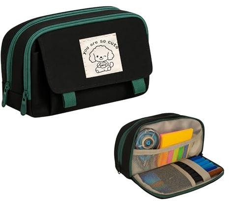 OnlyPRIME Skolfodral med tre fack, 21 x 11 x 8 cm, skolpennfodral med stor kapacitet, pennhållare, pennhållare.