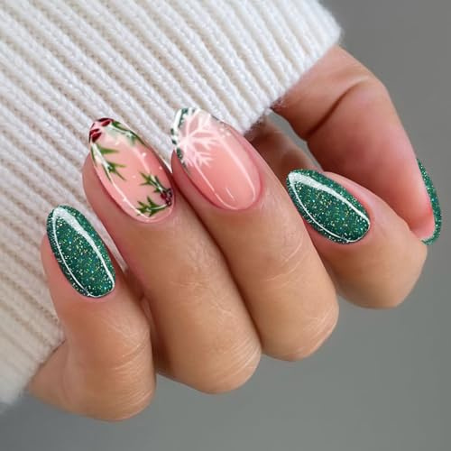 JMEOWIO Nagelfolie UV Härtend Weihnachten Glitzer French Tip UV Gel Nail Strips Nagelsticker Nagelaufkleber Nail Art Dekoration Nageldesign Zubehör