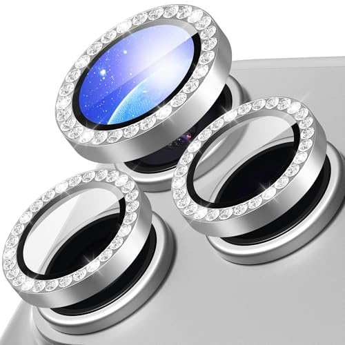 Diruite Pellicola Obiettivo Fotocamera per iPhone 17 Pro/17 Pro Max Vetro Temperato Lens Protector,HD Antigraffio Vetro Fotocamera,Alluminio+Decorazione Diamante Protector Camara,Argento-Diamante