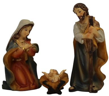 ZICOM Krippenfiguren Miniaturfiguren Heilige Familie Maria, Josef und Jesuskind Höhe 6,4cm handbemalt Polyresin, Modellbau Puppenhaus Weihnachtskrippe
