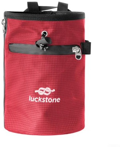 Sac à craie - Seau à craie en nylon noir avec cordon de serrage et doublure antidérapante pour escalade, gymnastique - 19 x 13 x 13 cm (rouge)