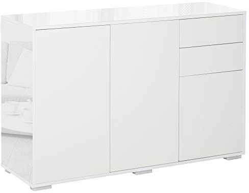 HOMCOM Mobiletto Armadietto Multiuso per Soggiorno, Cucina, Ufficio, 2 Cassetti e 2 Armadietti con Apertura a Pressione, Bianco