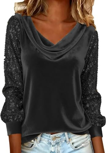 Maglietta Donna Elegante Cerimonia Maglia Velluto Magliette Rosso Scollo a V Camicia Curvy Manica Lunga Maglietta Eleganti Feste Blusa Moda Comoda Casual Tops Carnevale Invernali da Sera Capodanno