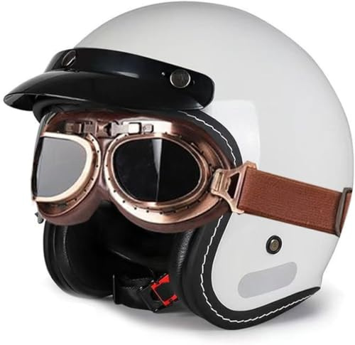 Jet motorcykelhjälm för män och kvinnor, ECE/DOT-godkänd, halvansiktshjälm med glasögon, öppen motorcykelhjälm, lämplig för alla årstider. I,M = 57–58 cm