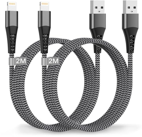 Cable iPhone 2M 2Pack[Certificado Apple MFi], Cable Cargador iPhone Cable iPhone USB Nylon Trenzado Cable Lightning USB Cable Carga Rapida iPhone para iPhone 14 13 12 11 Pro Max XS 8 7 6 5 SE iPad