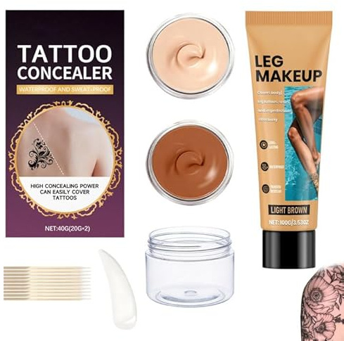 2 Stück Tattoo Cover Up Makeup 40g+100g Bein Make Up Wasserfest Abdeckung Tattoo Makeup Cover Wasserfest Narben Abdecken Abdeckcreme Beine Body Concealer Coverage Perfector