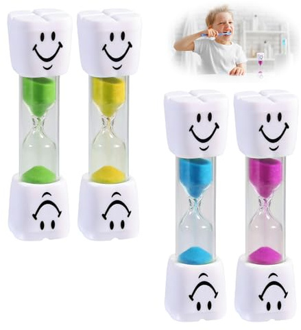 4 Temporizador Dientes Niños 3 Minutos, Reloj de Arena para Cepillo de Dientes de Carita Sonriente, Reloj de Arena Multifuncional Adecuado para El Hogar Oficina Cocina y los Juegos