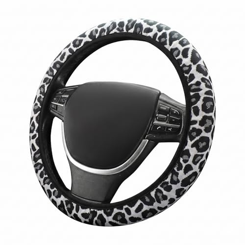 ITCGOB Lenkradbezug Leopard Grau, Auto Lenkradhülle Universal 38cm, Rutschfester Lenkradschutz für Damen und Herren, Atmungsaktives Auto Zubehör für Innenraum Deko, Passend für die meisten Fahrzeuge