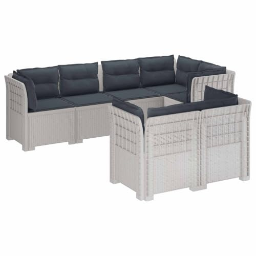 vidaXL 7-sits Soffa med Kuddar Rattanlook PP Vit