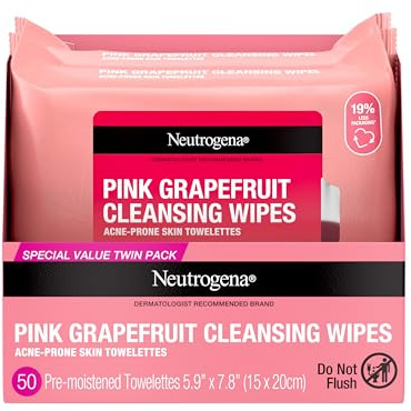 Neutrogena Makeup Remover Cleansing Towelettes, Pink Grapefruit, 25 Count, Twin Pack