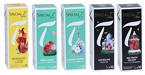 Special T Set de capsules (50) - Red romance, Rose amour, Fleurs de Jasmin, Darjeeling (Bio) & Délices de fruits rouges - 10 capsules par paquet - pour machine Nestlé
