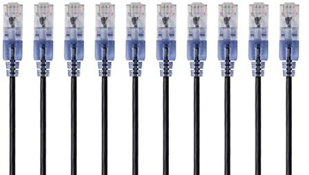 Monoprice Cat6A Ethernet Patch Cable - 10-Pack, Snagless RJ45, 550Mhz, 10G, UTP, Pure Bare Copper Wire, 30AWG, 0.5 Feet, Black - SlimRun Series