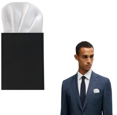 The Tie Co™ Pre-Folded Pocket Square – Plain Satin Solid Colour Round Top Hanky for Suit Jackets, Weddings & Formalwear - White