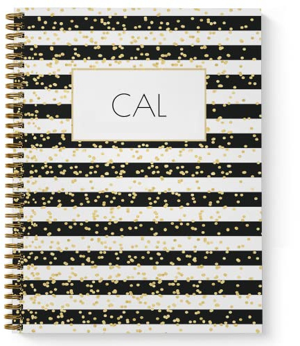 Gotcha Covered Notebooks Golden Classic Personalized Notebook/Journal, Laminated Soft Cover, 120 pages of your selected paper, lay flat wire-o spiral. Size: 8.5” x 11”. Made in the USA