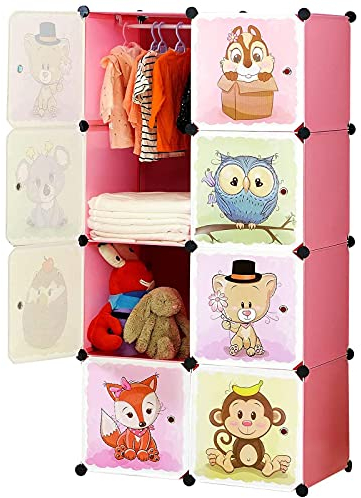 BRIAN & DANY Erweiterbares Kinderregal Kinder Kleiderschrank Stufenregal Bücherregal mit Türen, tiefere Fächer als normal (45 cm vs. 35 cm) für mehr Platz, 75 x 47 x 147 cm Rosa