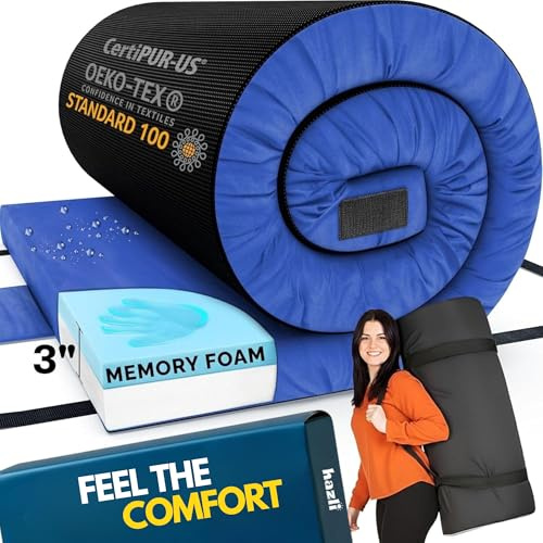 Hazli Most Comfortable Memory Foam Floor Mattress - [Single, 75x25x3] - Roll Out, Waterproof Cotton Portable Sleeping Pad - Memory Foam Camping Mattress Pad with Removable Cover