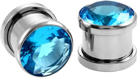 Wycian Ohr Tunnel Set, Ohr Tunnel Edelstahl Mit Blauen Zirkonia Hellblau 2STCK 2g 6MM Rostfreier Stahl Tunnel Piercing für Männer Frauen