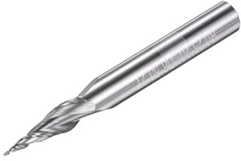 sourcing map Tapered Ball Nose End Mill, Uncoated Solid Carbide 2 Flute Spiral Milling Cutter, 0.25mm Radius, 0.5mm Diameter, 6mm Shank, 50mm Length, 20 Degree Angle
