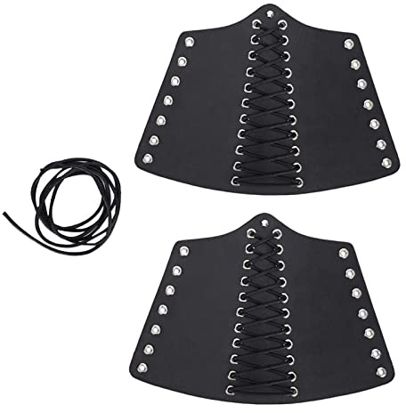 AYNEFY Punk Bracer, 2 Sets Herren Schwarz Punk Style Outdoor PU Einziehbares Armband Bogenschießen Cross Strings Armbänder für Kampfsportliebhaber oder Radfahrer