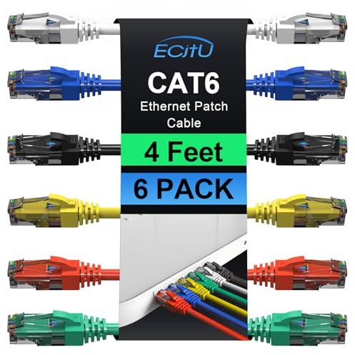 Cat6 Patch Cables 4 Feet (6 Pack), Cat 6 Ethernet Cable, 24AWG CCA Cord, UTP Network, Internet Cable, Compatible for PC, Laptop, Routers, Switches, Servers, Printers, RJ45 LAN with 25 Cable Ties - 4FT