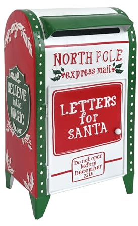 BIG FORTUNE Boîte aux lettres autoportante - Décoration de Noël - En métal - Blanc et rouge - Père Noël - Vintage