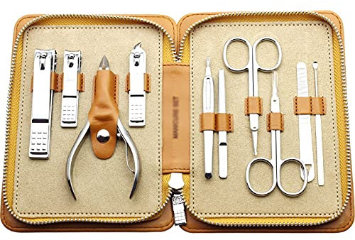 Set de Manicura Pedicura Juego de manicura de viaje 10 en 1 Clipper de acero inoxidable Conjunto con estuche de viaje lujoso Herramientas de cuidado de uñas Peso ligero y portátil Manicura Pedicura Ki