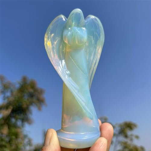 Xzyycyj 11,4 cm große Weihnachtsengel Figuren geschnitzter gesichtsloser Engel voller Geheimnis-Opalit-Schutzengel-Statue Kristall und Stein Heilung Reiki Heimdekoration (Opalit B)