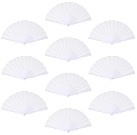 sourcing map Folding Fan Vintage Handheld Fans Plastic Folding Hand Fan Craft Folding Fan for Halloween Party Wedding Dancing Decoration Gifts 42x23cm/16.54x9.06,Pack of 10 (White)