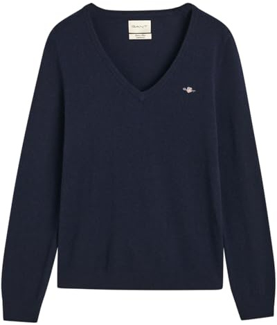 GANT Extrafine lammull V-hals, Kvällsblå, XL