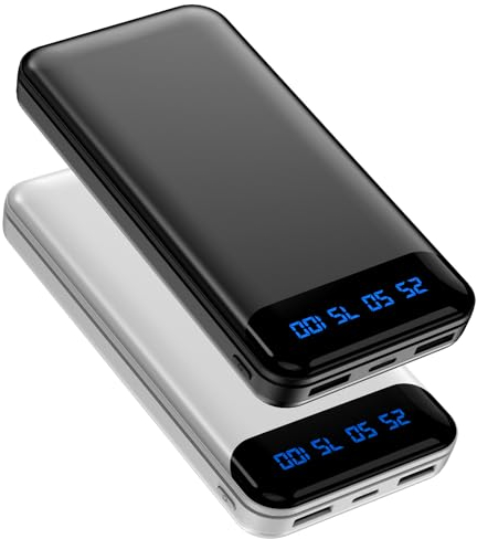 Enerwow Power Bank, 2 Pezzi 16000mAh USB C Powerbank 3A Ricarica Rapida, Ultra Sottile & Leggero Mini Caricatore Portatile con LED Display, Batteria Esterna per iPhone, iPad, etc