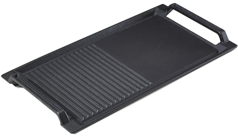 Arebos Grillplatte für Induktion | 43,6 x 22,9 cm Bratplatte | Gusseisen speziell für Induktionskochfelder | mit Antihaft, kratzfester Untergrund | halb-gerippt & halb-glatt