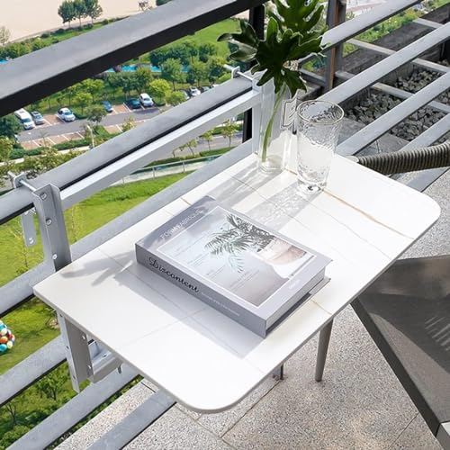 Kanduo Balkontisch hängend Hängender Balkontisch, verstellbarer Wandklapptisch, hängender Balkon-Esstisch, klappbarer Balkongeländer-Beistelltisch Externer Beistelltisch(Bianco,100*35cm/39.3*13.7in)