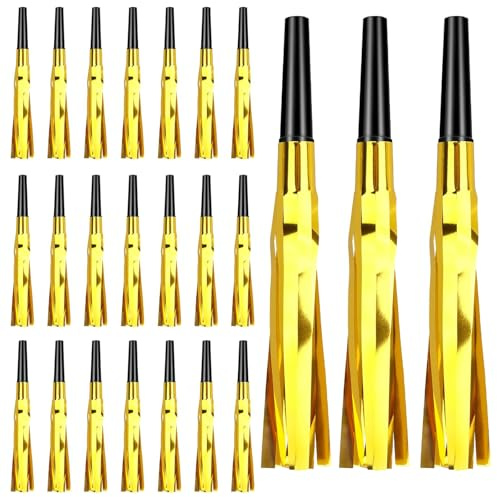 Party Blowers,Party Blowers for Kids,24 Pcs Gold Glitter Fringed Noise Maker,Party Blowers for Adults Party Whistles Blowers Kids,for Birthday Sporting Events New Years Party for 14+ Years Old
