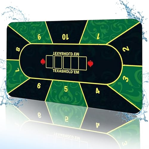 Tapis de poker 180 x 90 cm, tapis de poker Texas Hold'em en caoutchouc pour 10 joueurs, dessus de table de poker portable, pour cartes à jouer, jeux de poker, blackjack, casino, avec sac de transport